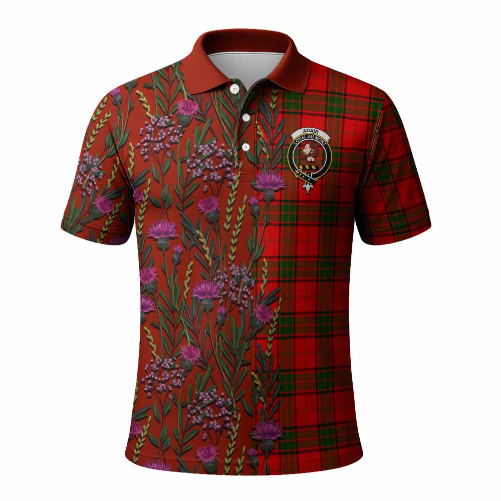 Adair Family Crest Tartan Polo Shirt Scottish Thistle Flower Pattern Half Style - Tartan Vibes Clothing
