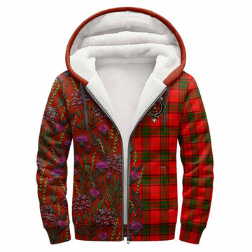 Adair Family Crest Tartan Sherpa Hoodie Scottish Thistle Flower Pattern Half Style
