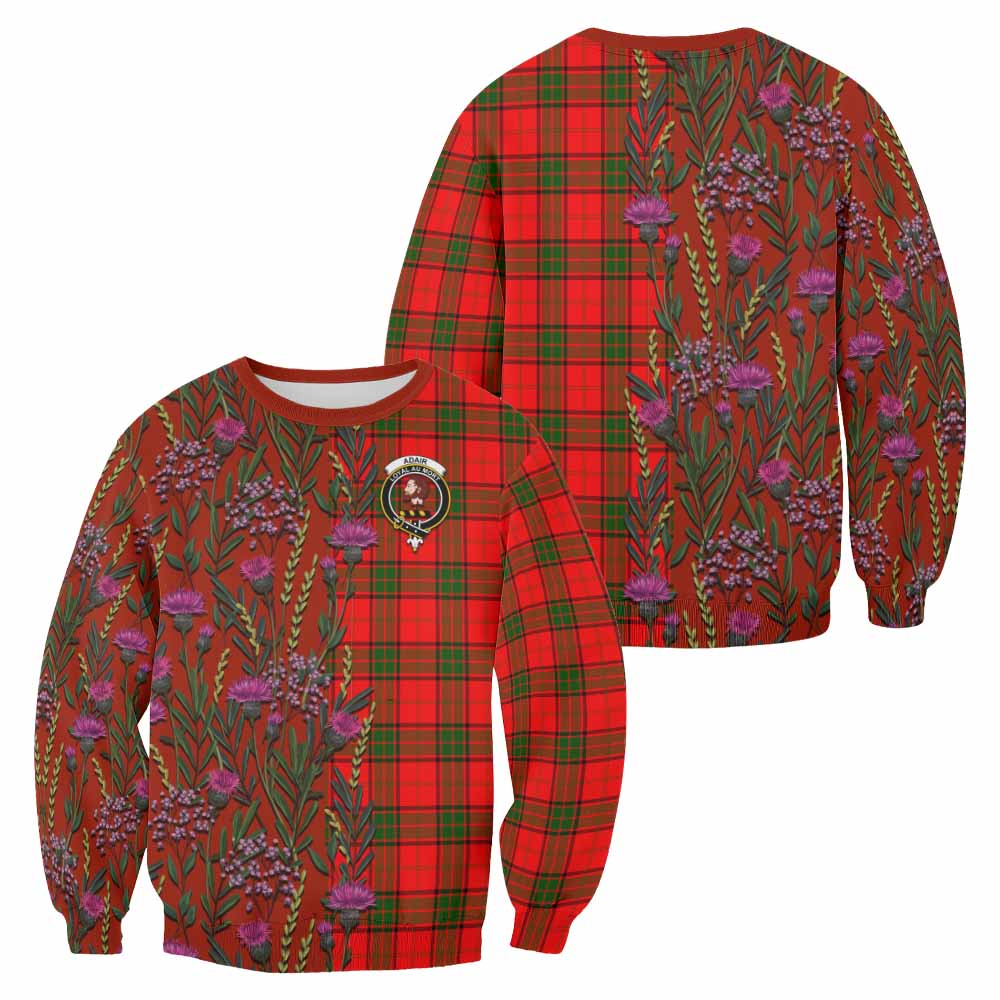 Adair Family Crest Tartan Sweatshirt Scottish Thistle Flower Pattern Half Style - Tartan Vibes Clothing