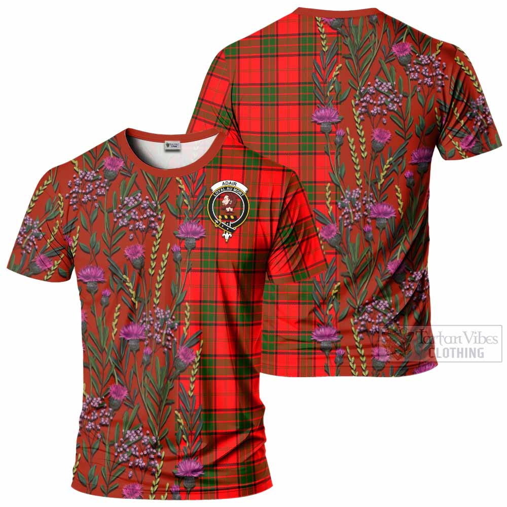 Adair Family Crest Tartan T-Shirt Scottish Thistle Flower Pattern Half Style - Tartan Vibes Clothing