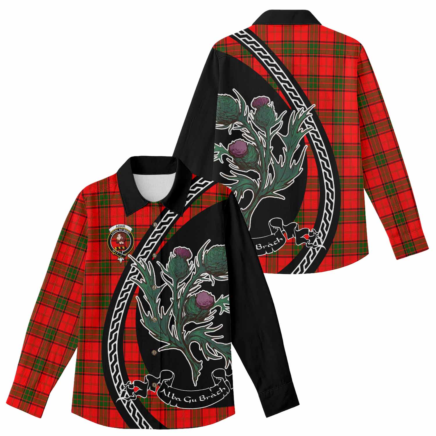 Adair Family Crest Tartan Women Casual Shirt Alba Thistle Inspired - Tartan Vibes Clothing
