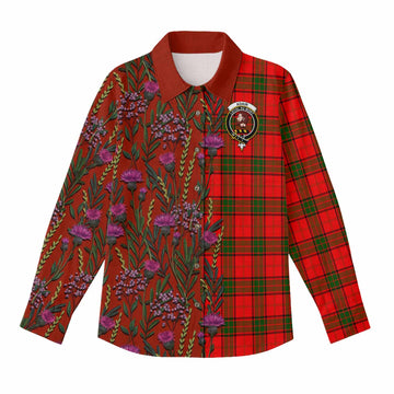Adair Family Crest Tartan Women Casual Shirt Scottish Thistle Flower Pattern Half Style