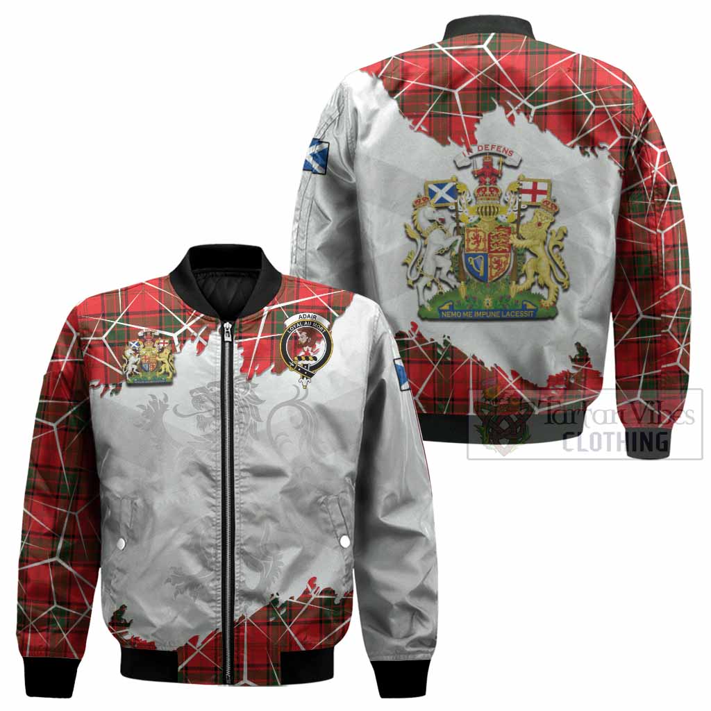 Adair Tartan Bomber Jacket with Family Crest and Lion Rampant Grunge Style