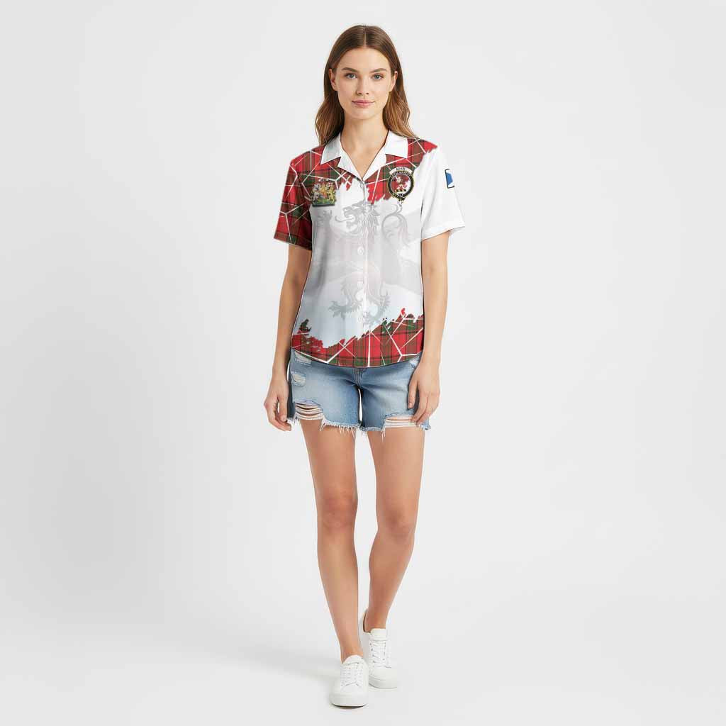 Adair Tartan Cotton Hawaiian Shirt with Family Crest and Lion Rampant Grunge Style