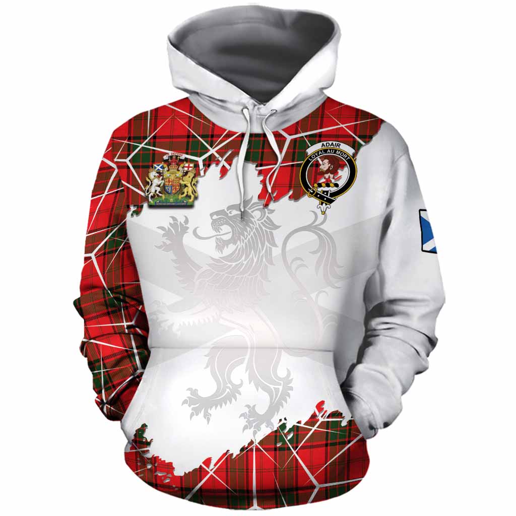 Adair Tartan Cotton Hoodie with Family Crest and Lion Rampant Grunge Style