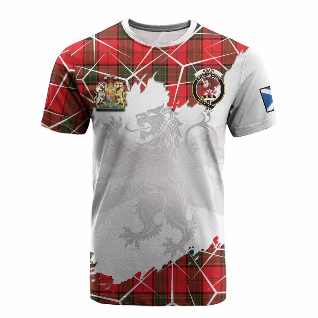 Adair Tartan Cotton T-shirt with Family Crest and Lion Rampant Grunge Style