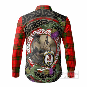 Adair Tartan Crest Bagpipe Nessie Long Sleeve Button Shirts Scottish Loch Ness Monster Celtic Thistle