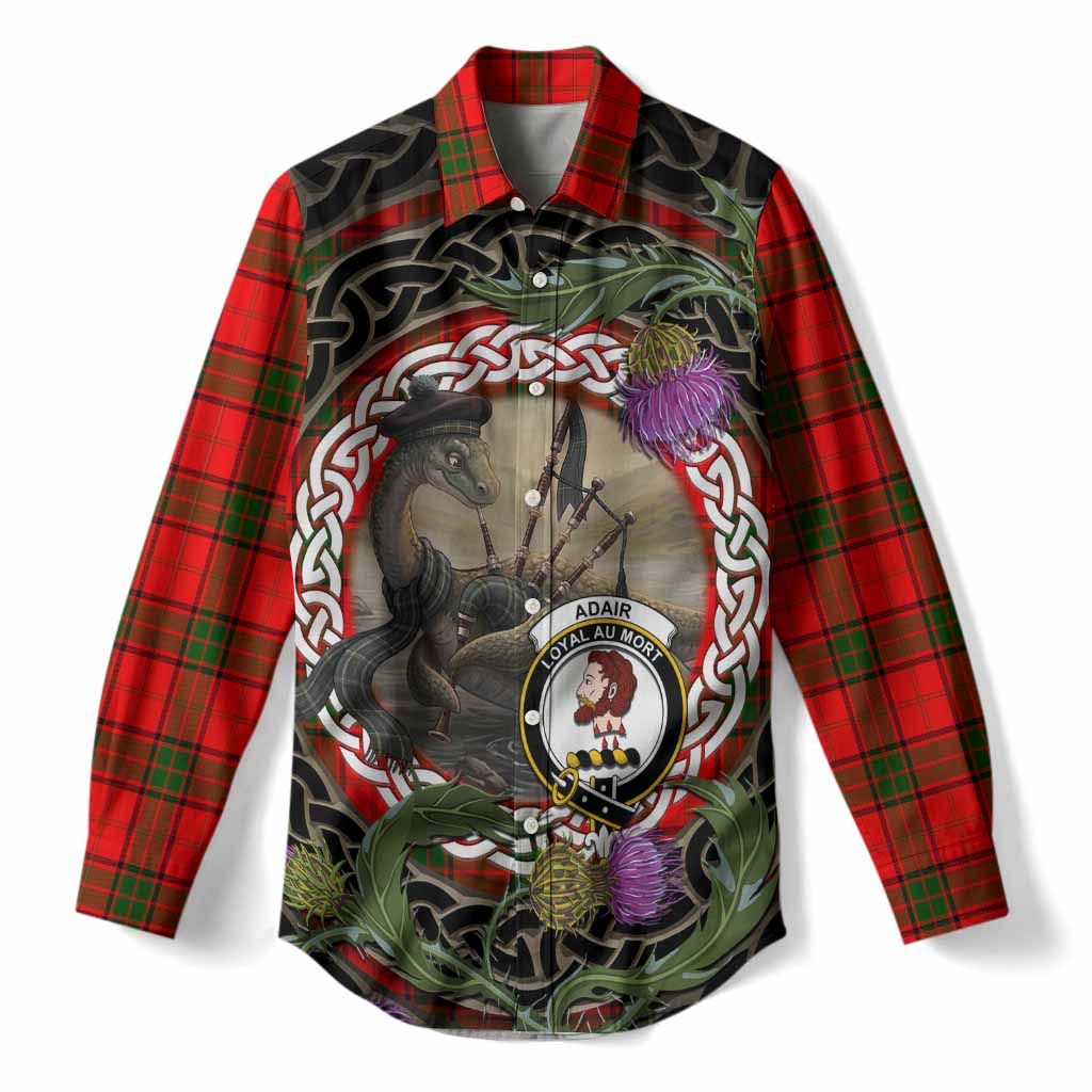 Adair Tartan Crest Bagpipe Nessie Women Casual Shirt Scottish Loch Ness Monster Celtic Thistle