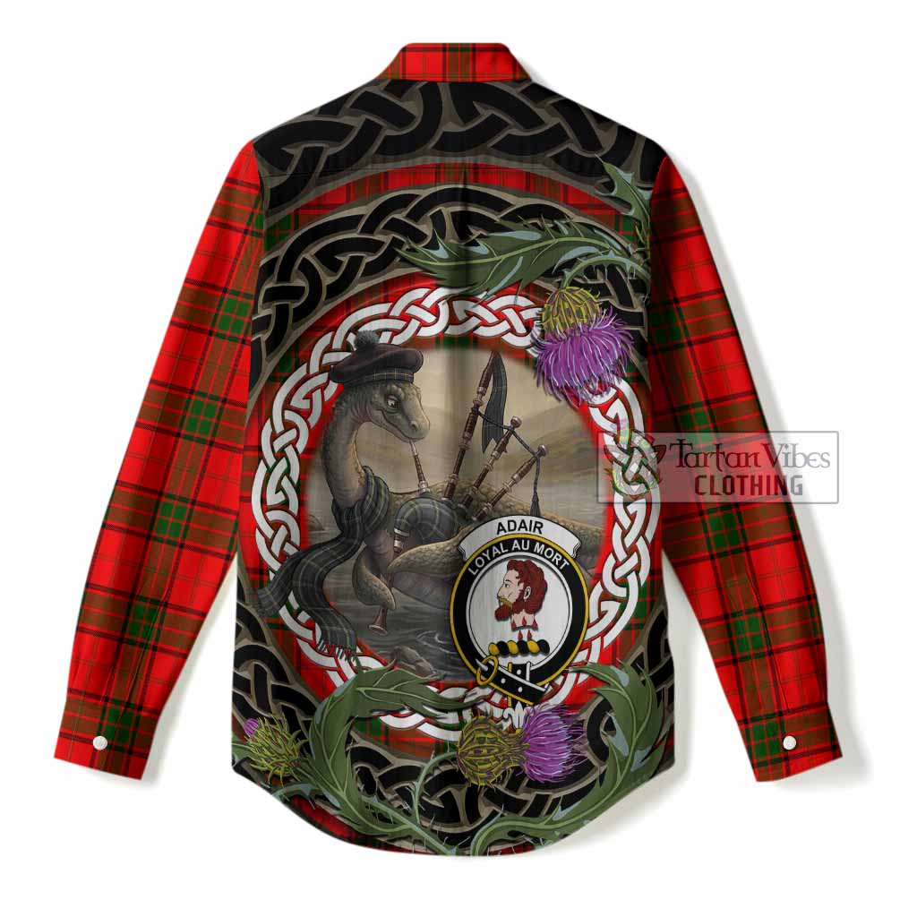 Adair Tartan Crest Bagpipe Nessie Women Casual Shirt Scottish Loch Ness Monster Celtic Thistle