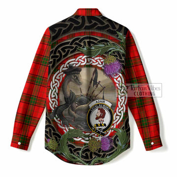 Adair Tartan Crest Bagpipe Nessie Women Casual Shirt Scottish Loch Ness Monster Celtic Thistle