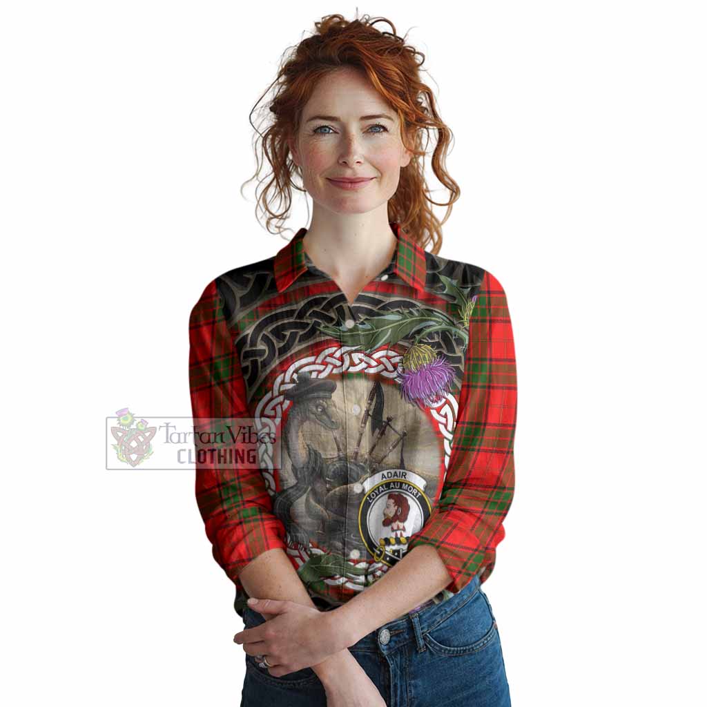 Adair Tartan Crest Bagpipe Nessie Women Casual Shirt Scottish Loch Ness Monster Celtic Thistle