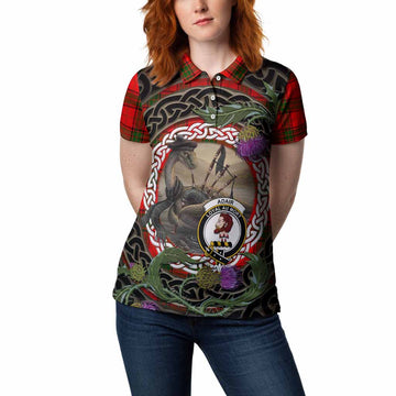 Adair Tartan Crest Bagpipe Nessie Women Polo Shirt Scottish Loch Ness Monster Celtic Thistle