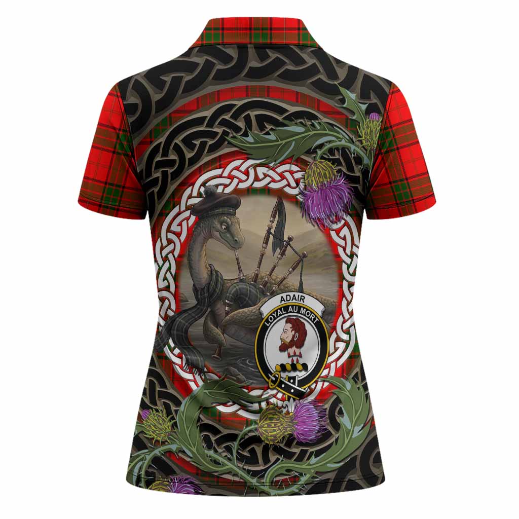 Adair Tartan Crest Bagpipe Nessie Women Polo Shirt Scottish Loch Ness Monster Celtic Thistle