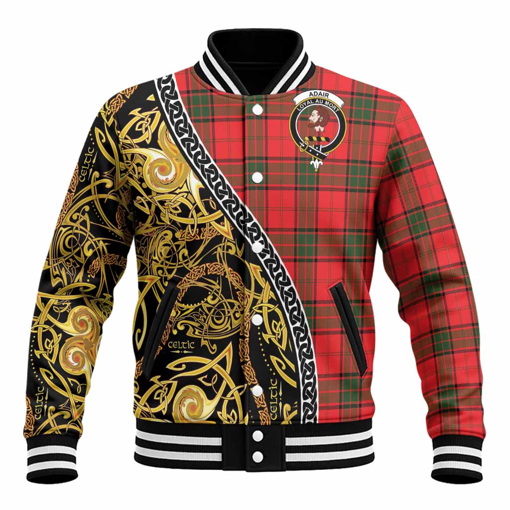 Adair Tartan Crest Baseball Jacket Celtic Knot and Triple Trickle Spiral Symbols