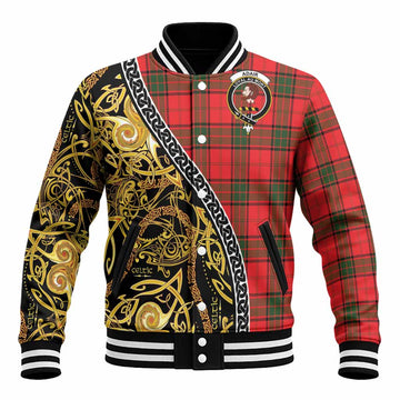 Adair Tartan Crest Baseball Jacket Celtic Knot and Triple Trickle Spiral Symbols