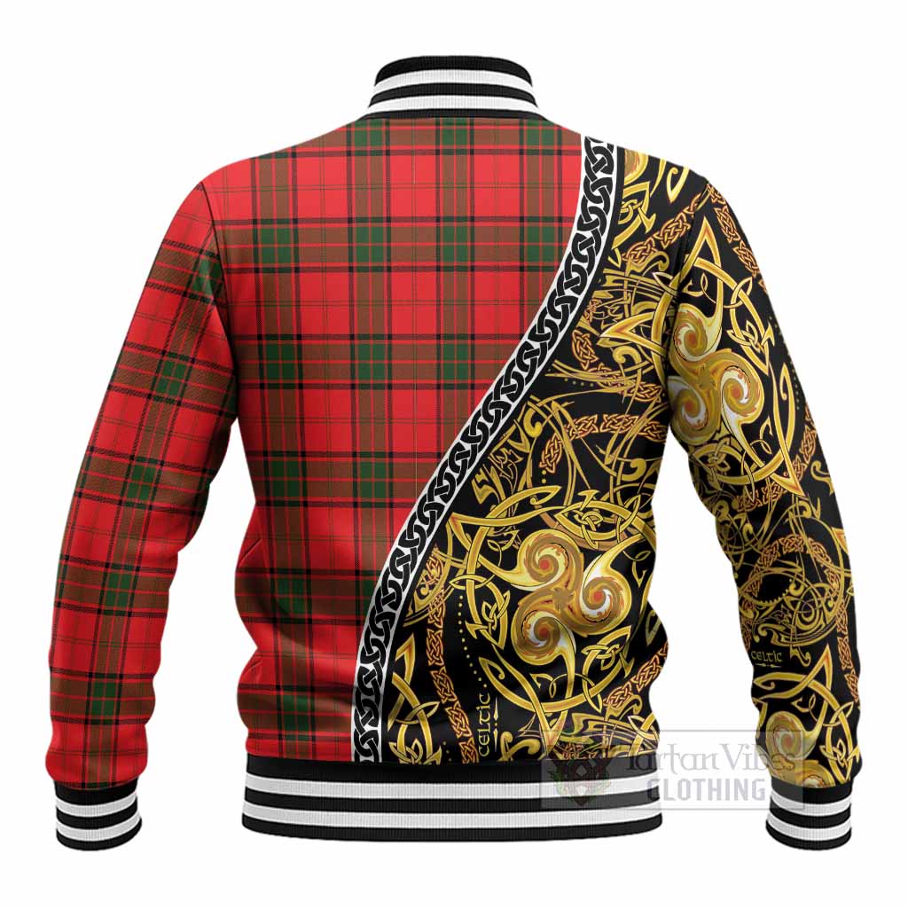 Adair Tartan Crest Baseball Jacket Celtic Knot and Triple Trickle Spiral Symbols