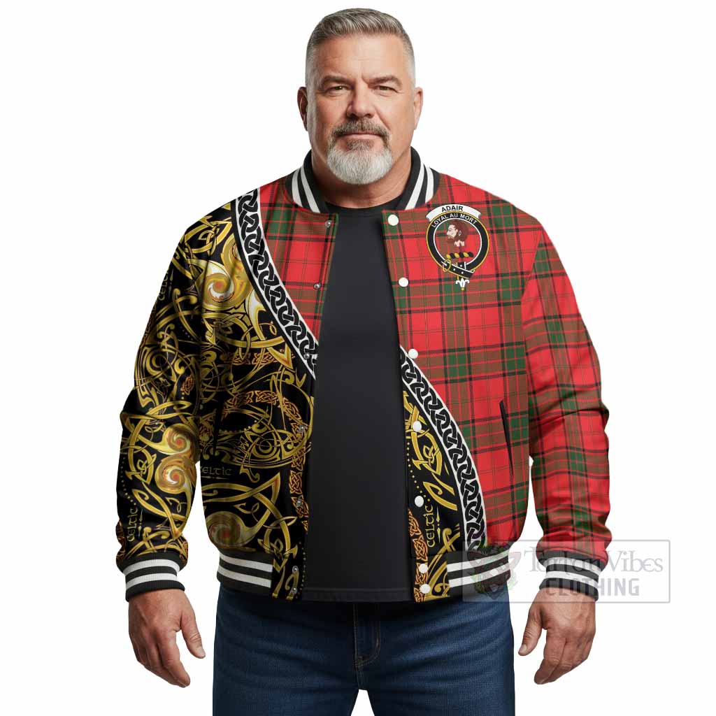 Adair Tartan Crest Baseball Jacket Celtic Knot and Triple Trickle Spiral Symbols