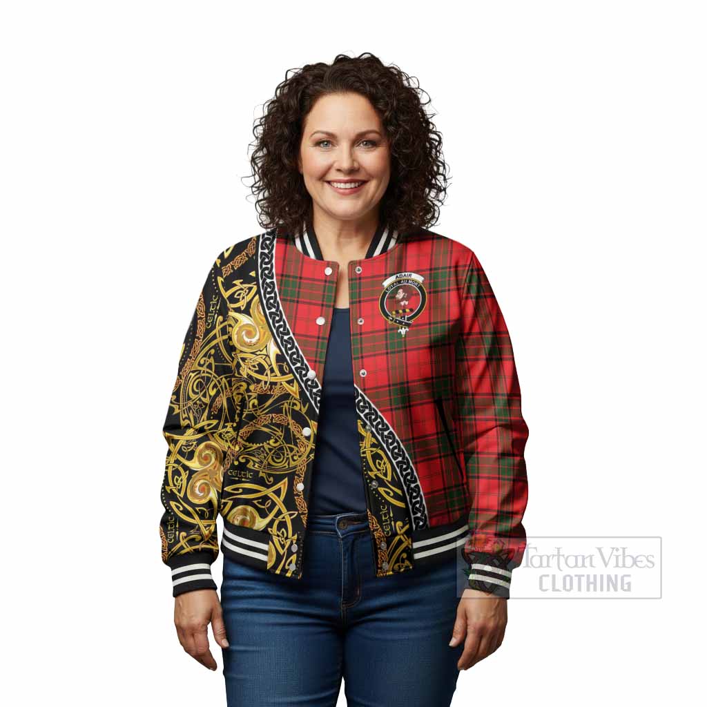 Adair Tartan Crest Baseball Jacket Celtic Knot and Triple Trickle Spiral Symbols