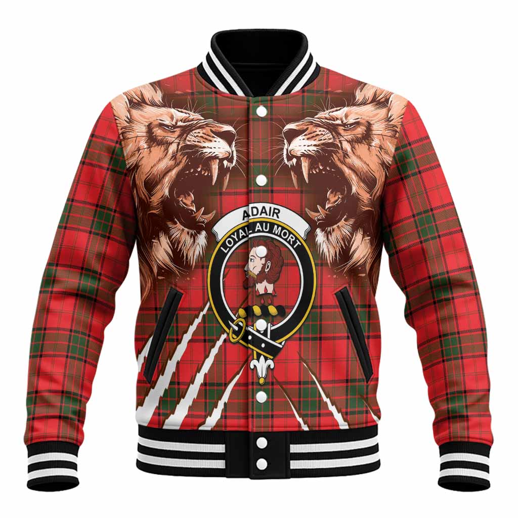 Adair Tartan Crest Baseball Jacket Ferocious Lion Style