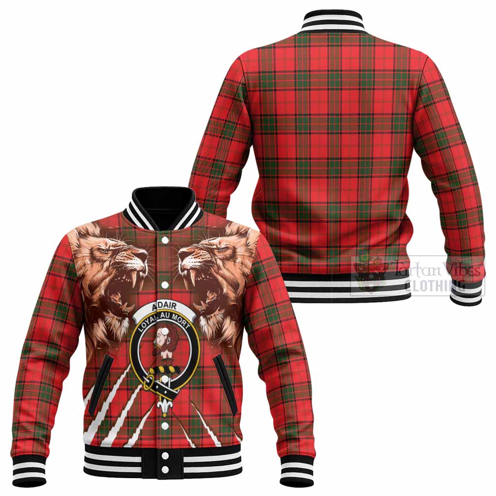 Adair Tartan Crest Baseball Jacket Ferocious Lion Style