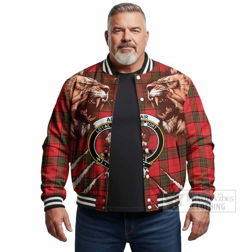 Adair Tartan Crest Baseball Jacket Ferocious Lion Style