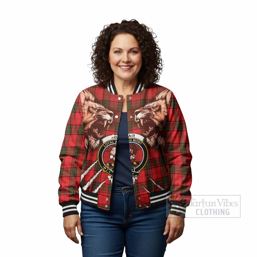 Adair Tartan Crest Baseball Jacket Ferocious Lion Style