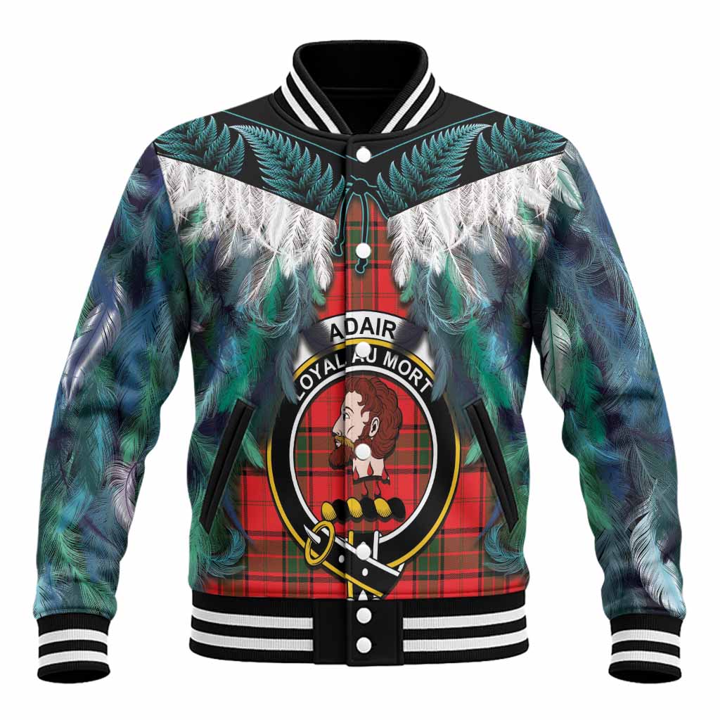 Adair Tartan Crest Baseball Jacket New Zealand Maori Korowai Cloak