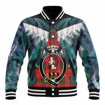 Adair Tartan Crest Baseball Jacket New Zealand Maori Korowai Cloak