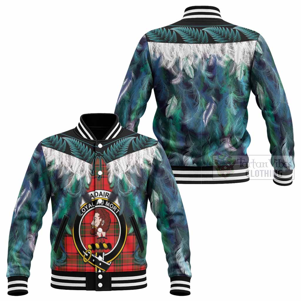 Adair Tartan Crest Baseball Jacket New Zealand Maori Korowai Cloak