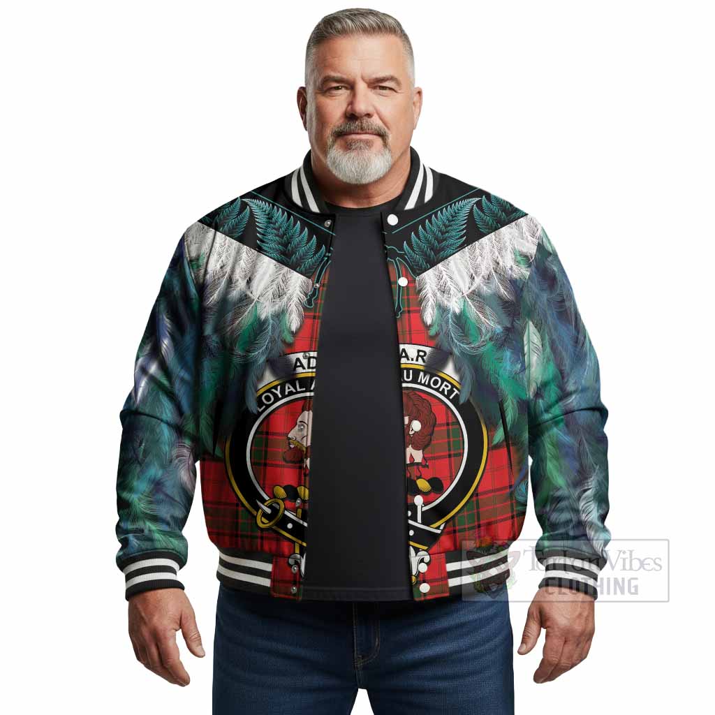 Adair Tartan Crest Baseball Jacket New Zealand Maori Korowai Cloak