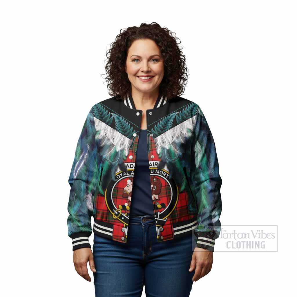 Adair Tartan Crest Baseball Jacket New Zealand Maori Korowai Cloak