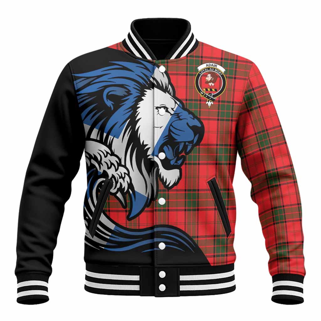 Adair Tartan Crest Baseball Jacket Scottish Golden Lions Wave Flow