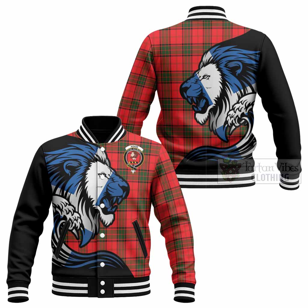 Adair Tartan Crest Baseball Jacket Scottish Golden Lions Wave Flow