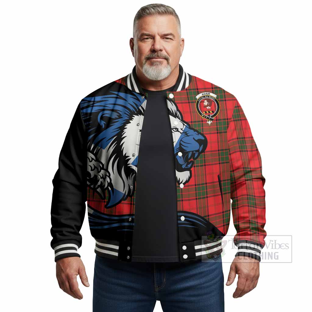 Adair Tartan Crest Baseball Jacket Scottish Golden Lions Wave Flow