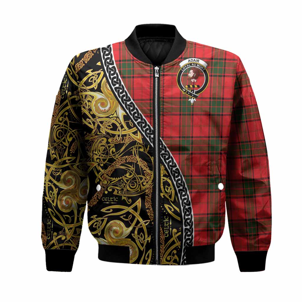 Adair Tartan Crest Bomber Jacket Celtic Knot and Triple Trickle Spiral Symbols