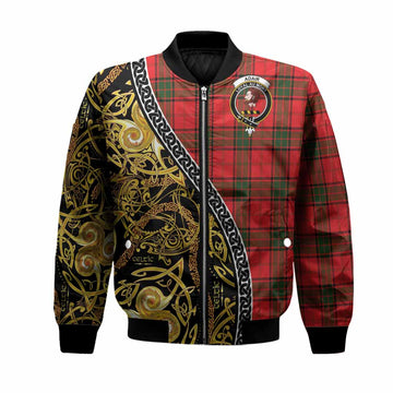 Adair Tartan Crest Bomber Jacket Celtic Knot and Triple Trickle Spiral Symbols