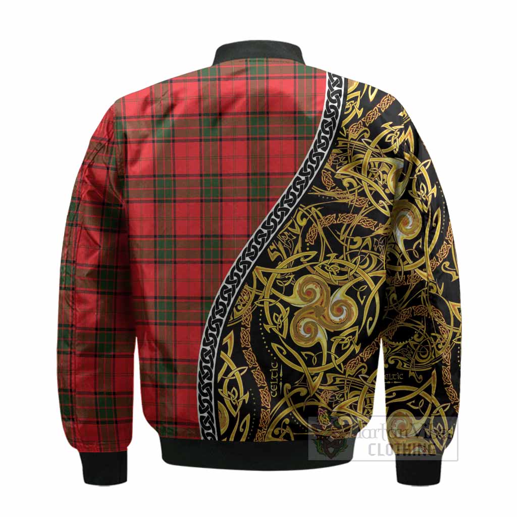 Adair Tartan Crest Bomber Jacket Celtic Knot and Triple Trickle Spiral Symbols