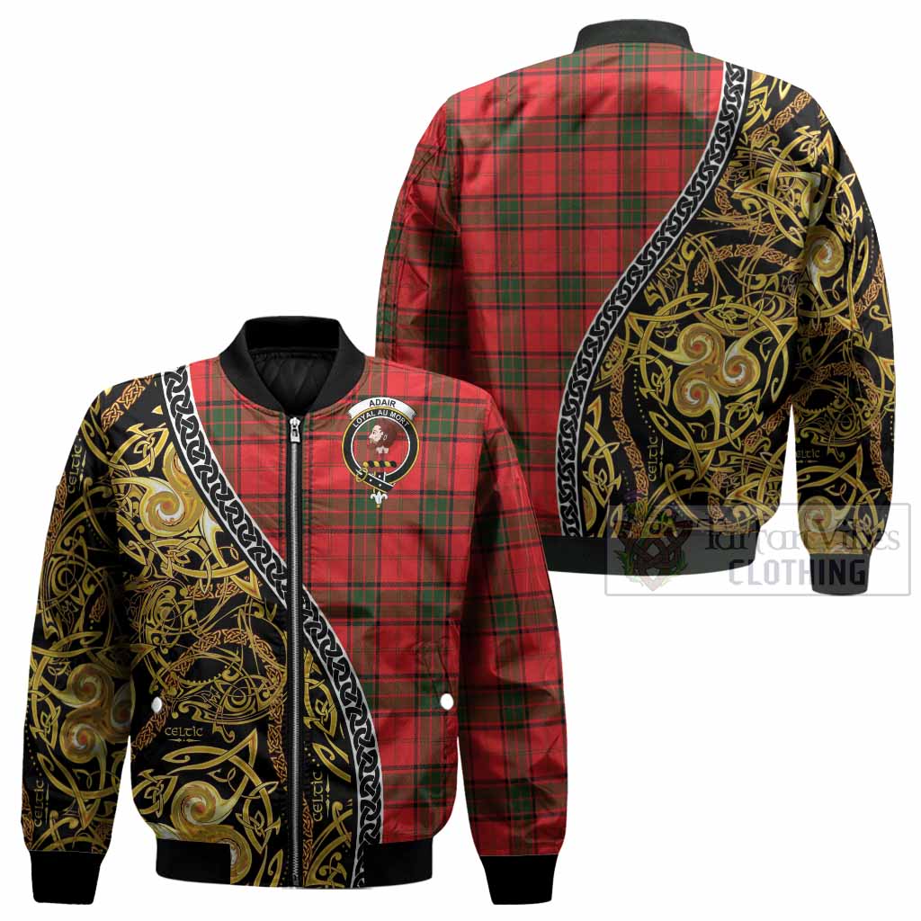 Adair Tartan Crest Bomber Jacket Celtic Knot and Triple Trickle Spiral Symbols