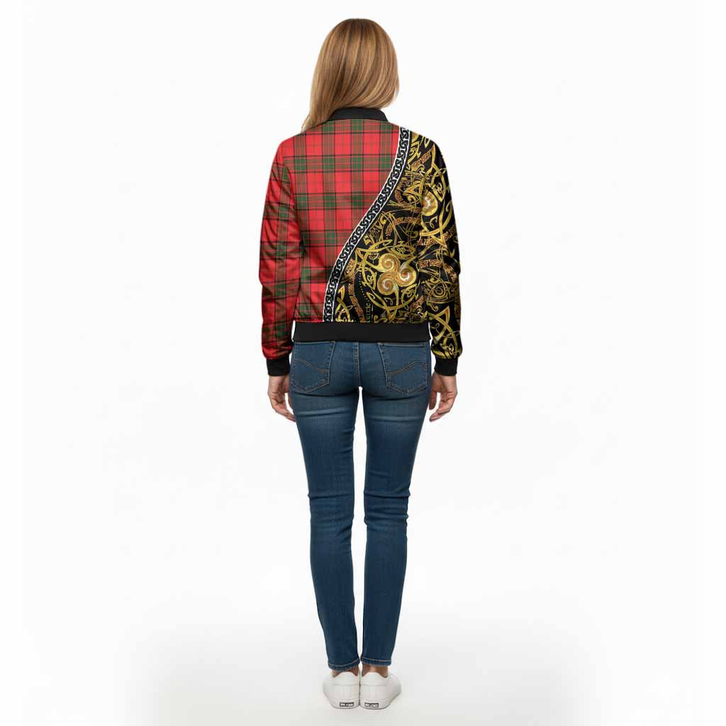 Adair Tartan Crest Bomber Jacket Celtic Knot and Triple Trickle Spiral Symbols