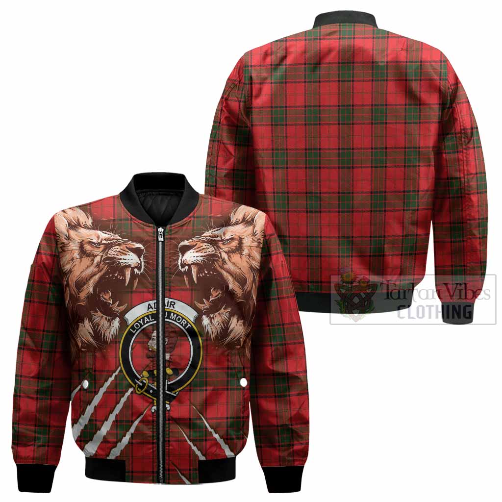 Adair Tartan Crest Bomber Jacket Ferocious Lion Style