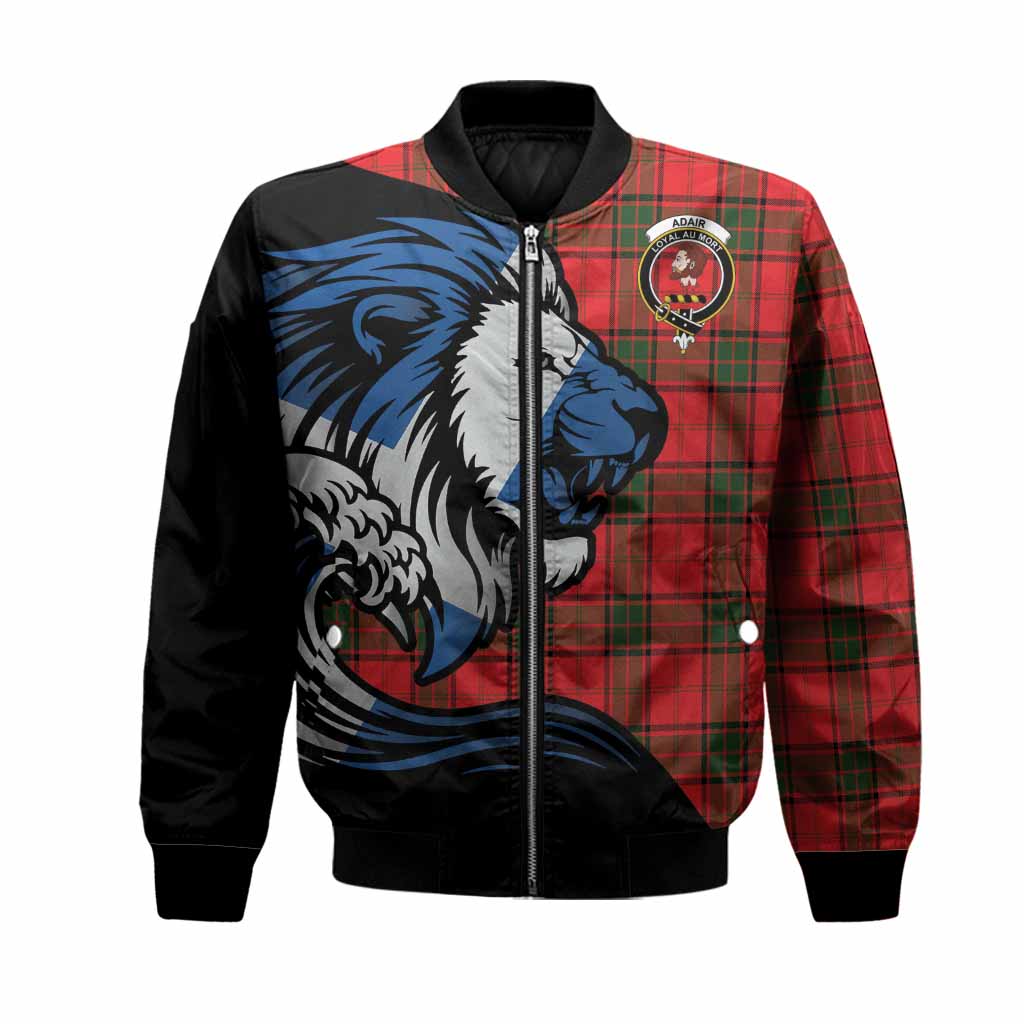 Adair Tartan Crest Bomber Jacket Scottish Golden Lions Wave Flow