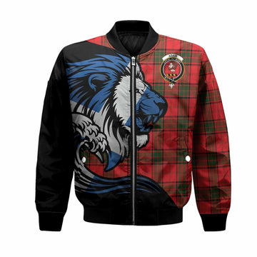 Adair Tartan Crest Bomber Jacket Scottish Golden Lions Wave Flow