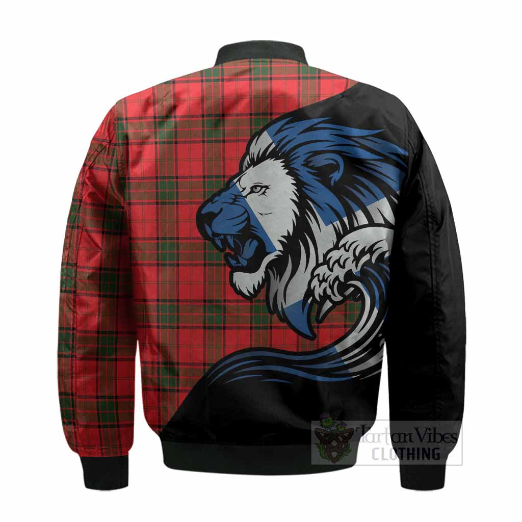 Adair Tartan Crest Bomber Jacket Scottish Golden Lions Wave Flow