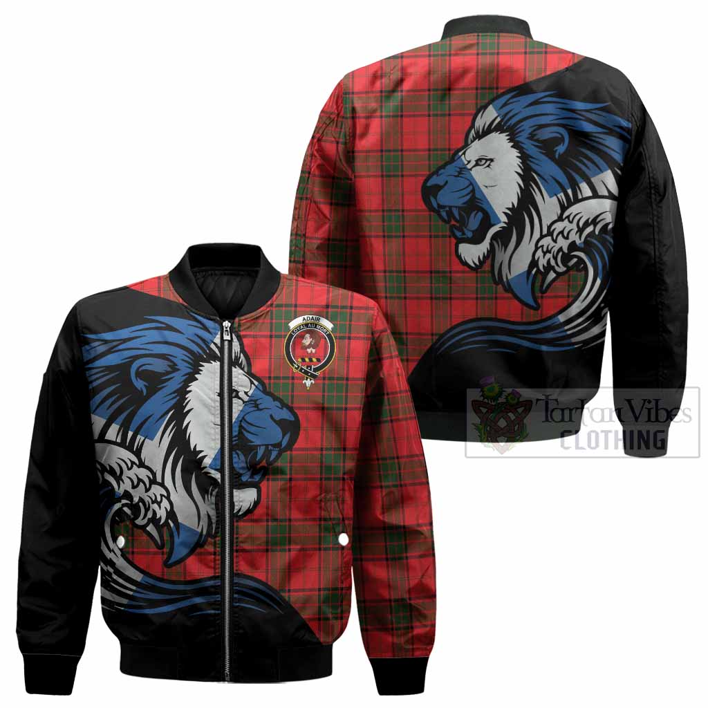 Adair Tartan Crest Bomber Jacket Scottish Golden Lions Wave Flow