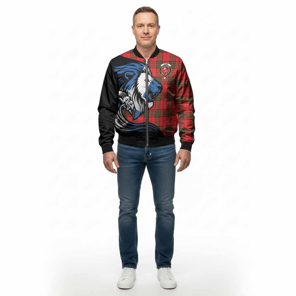 Adair Tartan Crest Bomber Jacket Scottish Golden Lions Wave Flow