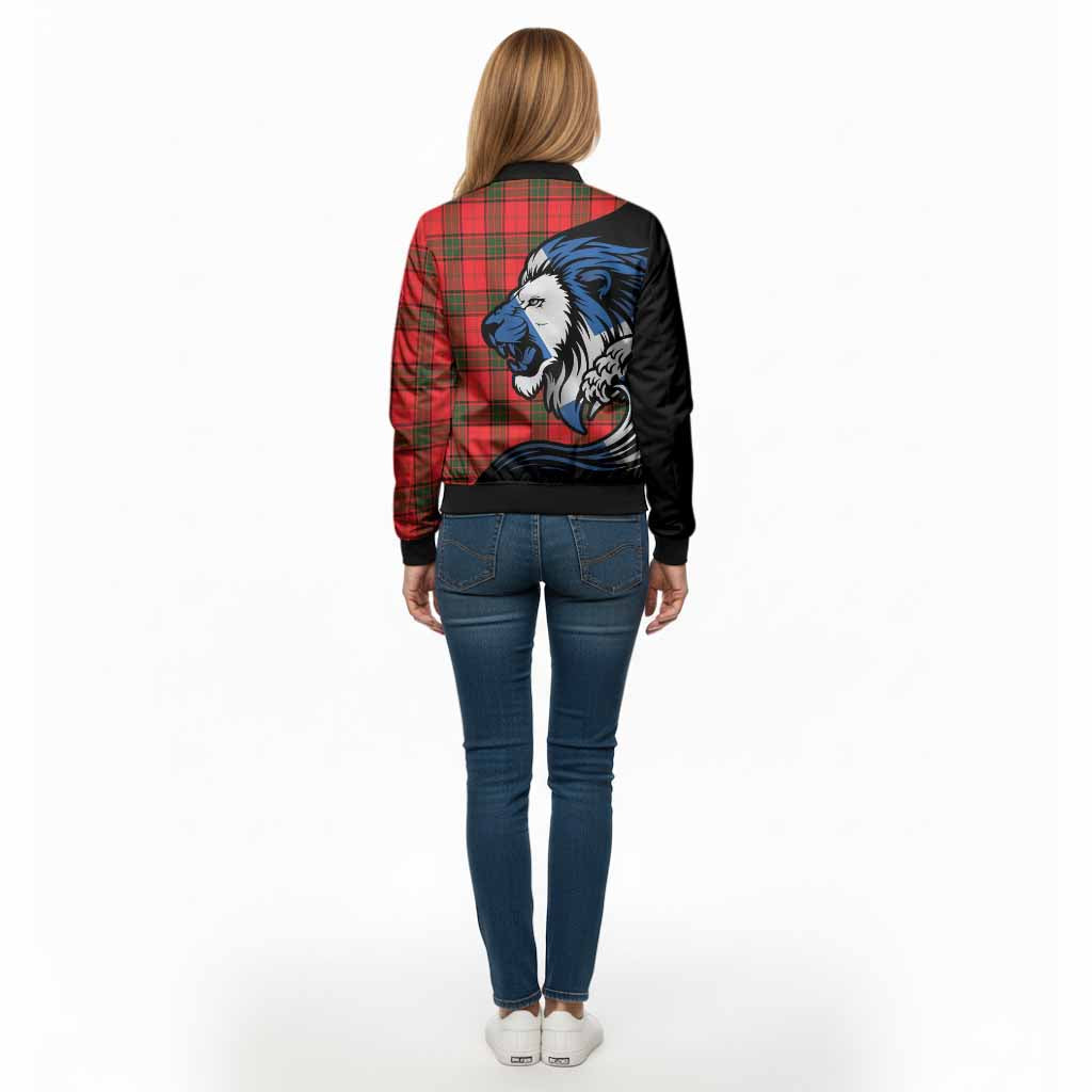 Adair Tartan Crest Bomber Jacket Scottish Golden Lions Wave Flow