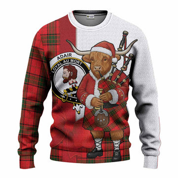 Adair Tartan Crest Christmas Christmas Ugly Sweater Highland Cow Bagpipes Coquette Bow Style