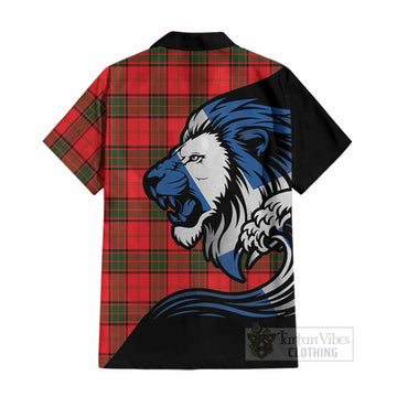 Adair Tartan Crest Cotton Hawaiian Shirt Scottish Golden Lions Wave Flow