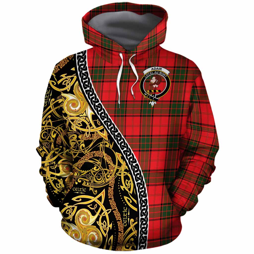 Adair Tartan Crest Cotton Hoodie Celtic Knot and Triple Trickle Spiral Symbols