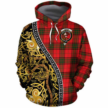 Adair Tartan Crest Cotton Hoodie Celtic Knot and Triple Trickle Spiral Symbols